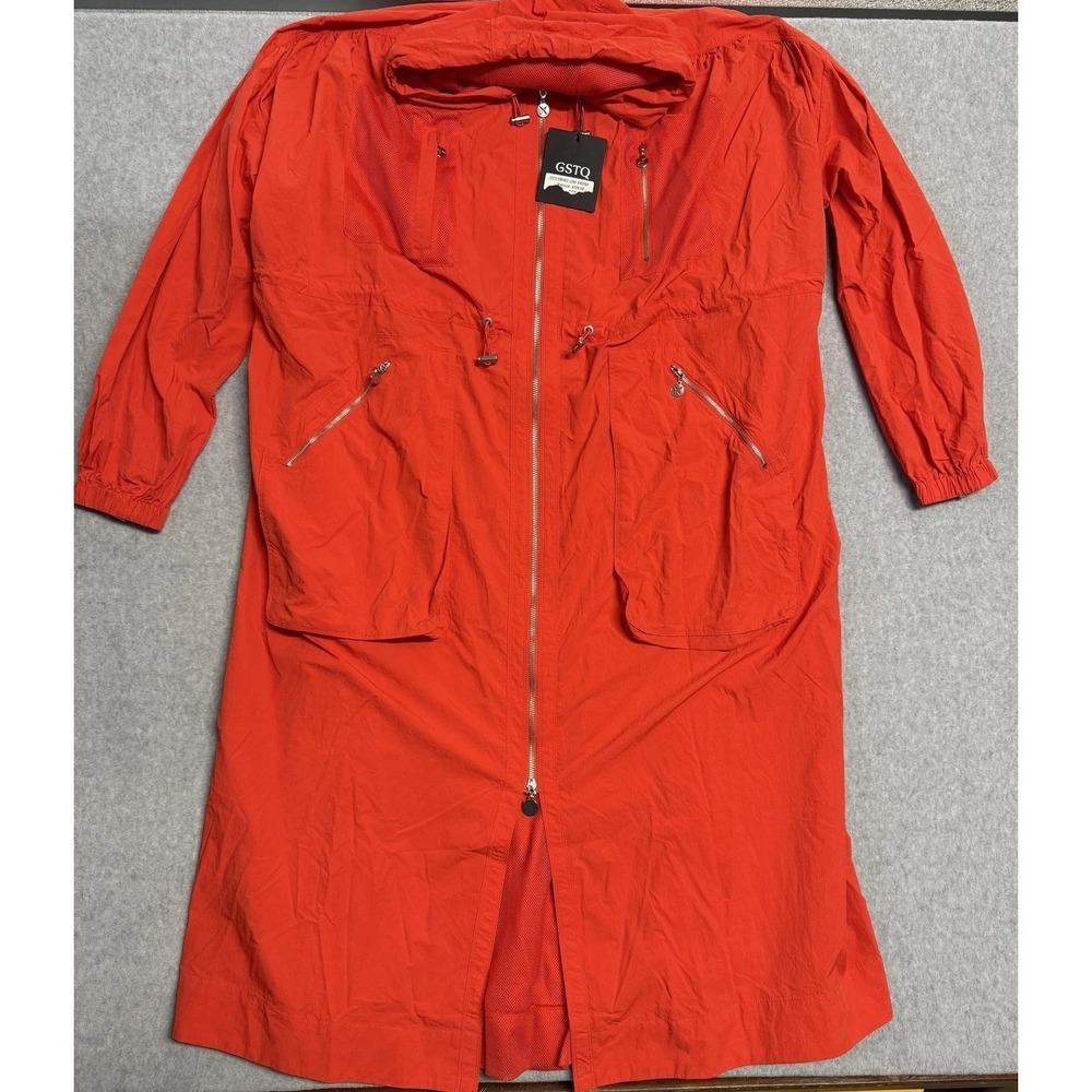 GSTQ Long Anorak‎ Jacket Womens XL Orange Hooded Full Zip Lightweight New